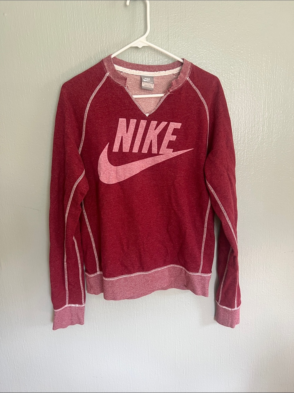 Nike Women's Maroon Crew Sweatshirt with Contrast Stitching
